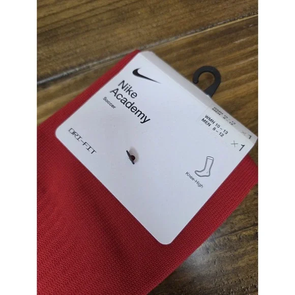 NEW NIKE Academy Red Knee High Dri-Fit Sports Socks Men 8-12 Women 10-13 Soccer - Picture 2 of 3